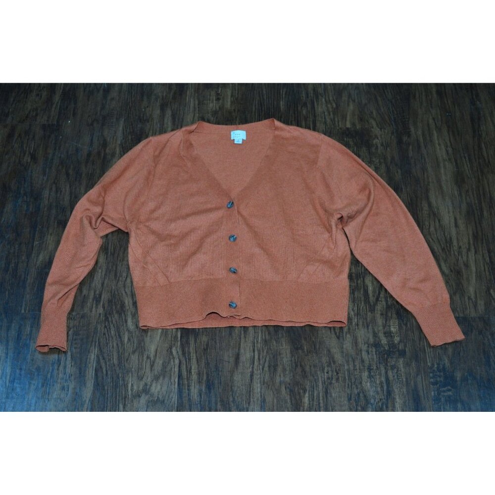 Women’s Size Small Orange Cardigan Sweater Preppy Classic Basic Minimalist Boho